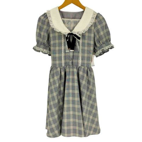 シークレットハニーバイハニーバンチ Secret Honey by Honey Bunch レースカラー パフスリーブ リボン チェック ワンピース レディース JPN:2