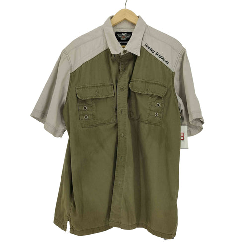 ハーレーダビッドソン HARLEY-DAVIDSON 11SS MILITARY STYLE WOVEN バイカラー S/S ワーク シャツ メンズ import:XL