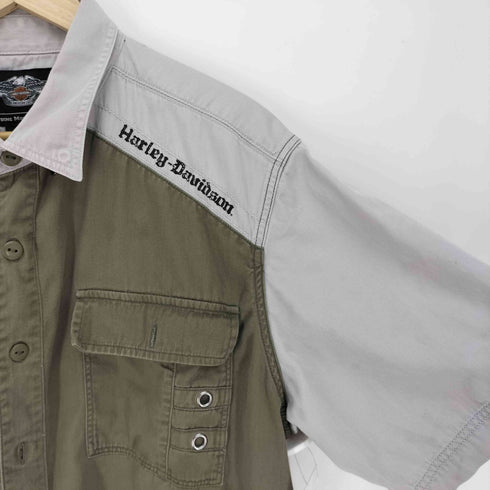 ハーレーダビッドソン HARLEY-DAVIDSON 11SS MILITARY STYLE WOVEN バイカラー S/S ワーク シャツ メンズ import:XL