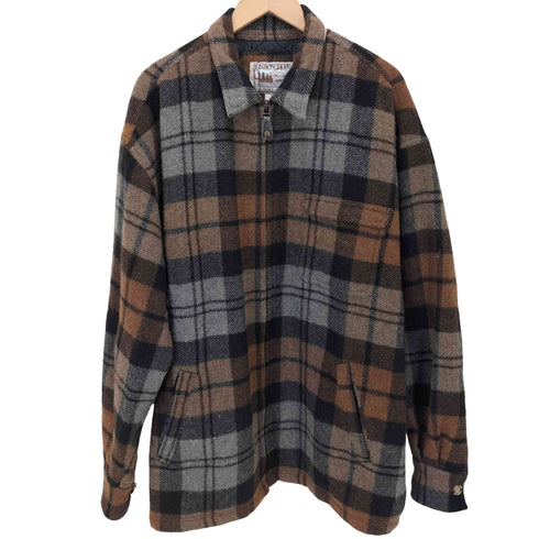 County Seat 90S 裏地キルティング チェック ウール ジップアップ ジャケット メンズ import:L