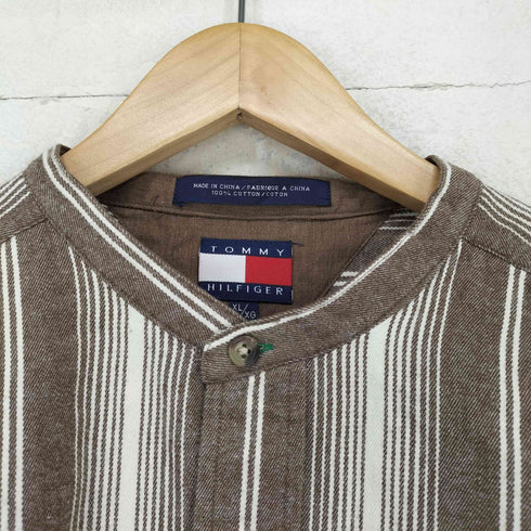 トミーヒルフィガー TOMMY HILFIGER 90s ストライプバンドカラーシャツ メンズ JPN:XL