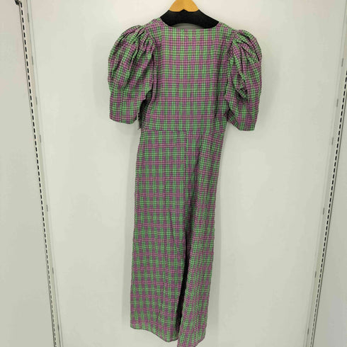 ザラ ZARA CHECK PRINT DRESS パフスリーブ Vネック ロングワンピース ドレス レディース L