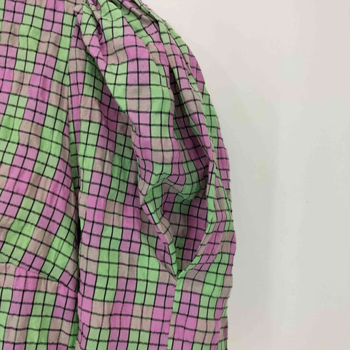 ザラ ZARA CHECK PRINT DRESS パフスリーブ Vネック ロングワンピース ドレス レディース L