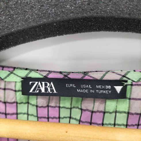 ザラ ZARA CHECK PRINT DRESS パフスリーブ Vネック ロングワンピース ドレス レディース L