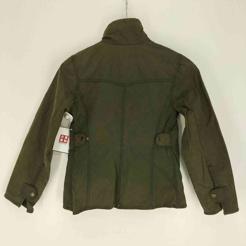 British Cotton マルチポケット ダブルジップ 裏地チェック スタンドネック オイルド ジャケット メンズ XS
