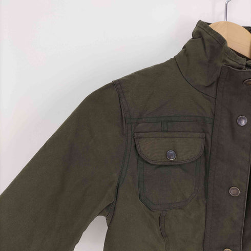 British Cotton マルチポケット ダブルジップ 裏地チェック スタンドネック オイルド ジャケット メンズ XS