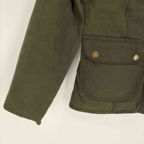 British Cotton マルチポケット ダブルジップ 裏地チェック スタンドネック オイルド ジャケット メンズ XS