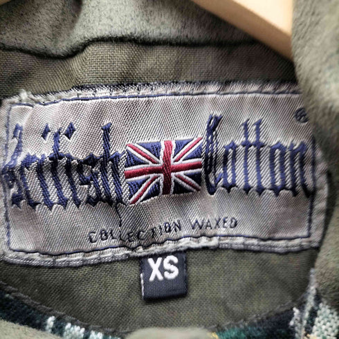 British Cotton マルチポケット ダブルジップ 裏地チェック スタンドネック オイルド ジャケット メンズ XS