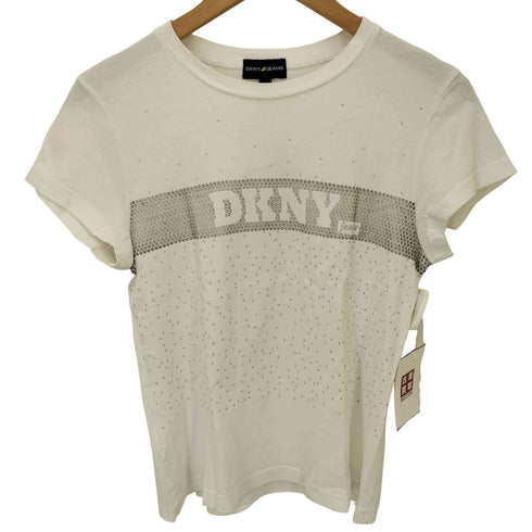ダナキャランニューヨークジーンズ DKNY JEANS ドット ロゴ シルバー プリント S/S Tシャツ Y2K レディース import:S