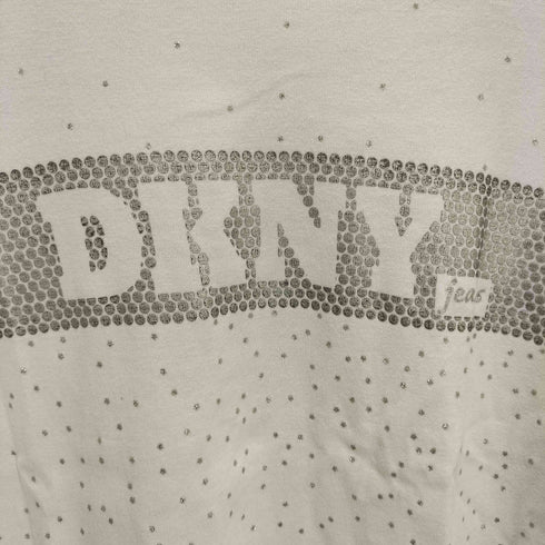 ダナキャランニューヨークジーンズ DKNY JEANS ドット ロゴ シルバー プリント S/S Tシャツ Y2K レディース import:S