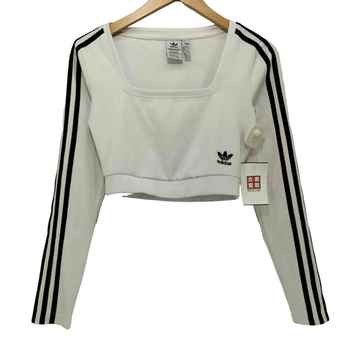 アディダス adidas LONG SLEEVE WHITE クロップド L/S クルーネックTシャツ 短丈 レディース J/M