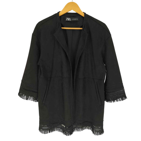 ザラ ZARA コントラスト フェイクスウェード フリンジ ジャケット コート レディース import:S
