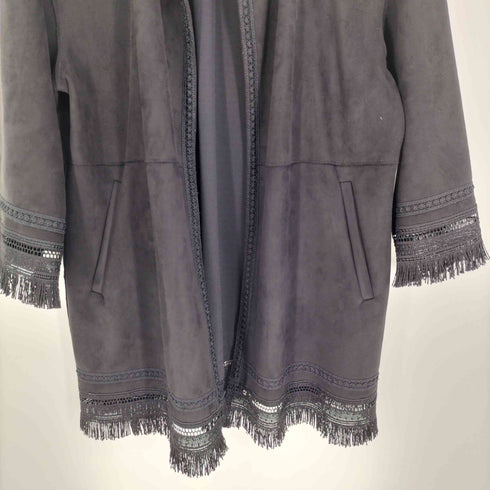 ザラ ZARA コントラスト フェイクスウェード フリンジ ジャケット コート レディース import:S