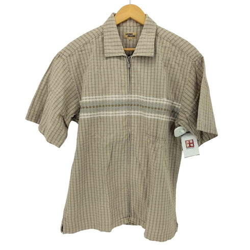 LIVING ISLAND チェック柄 ジップアップ S/S シャツ メンズ import:L
