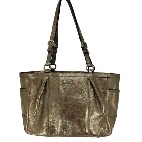コーチ COACH Metallic Silver Leather Tote Shoulder Bag メタリック シルバー レザー トート ショルダー バッグ レディース