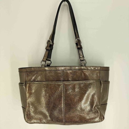 コーチ COACH Metallic Silver Leather Tote Shoulder Bag メタリック シルバー レザー トート ショルダー バッグ レディース