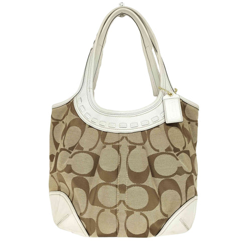 コーチ COACH シグネチャーロゴ レザー×キャンバストートバッグ レディース