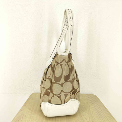 コーチ COACH シグネチャーロゴ レザー×キャンバストートバッグ レディース