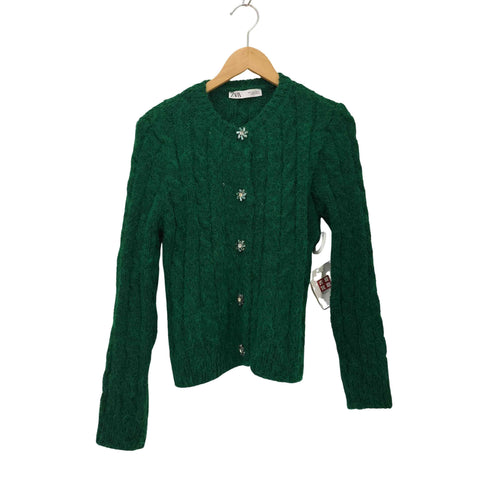 ザラ ZARA フラワー ビジューボタン アクリル カーディガン レディース import:S