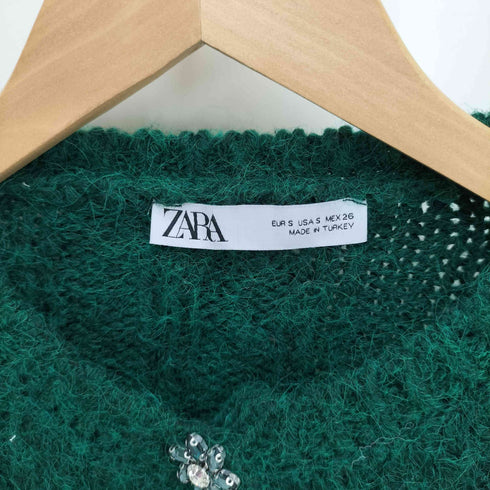 ザラ ZARA フラワー ビジューボタン アクリル カーディガン レディース import:S