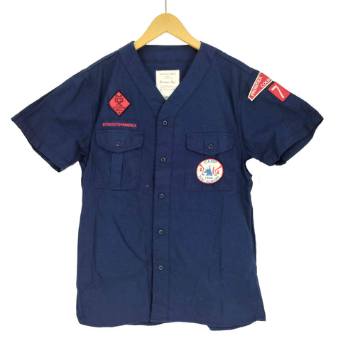 ヒューストン HOUSTON ノーカラー フラップポケット ワッペン S/S ボーイスカウト シャツ メンズ