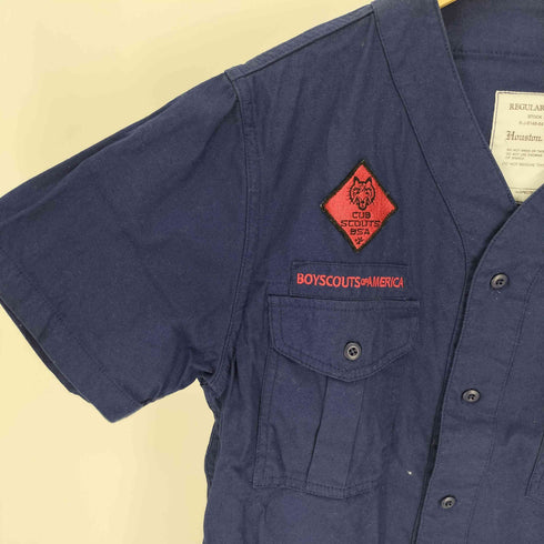 ヒューストン HOUSTON ノーカラー フラップポケット ワッペン S/S ボーイスカウト シャツ メンズ