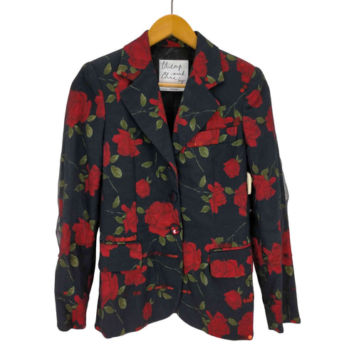 モスキーノ cherry and chic by moschino イタリア製 薔薇プリントスパンコール3Bテーラードジャケット レディース