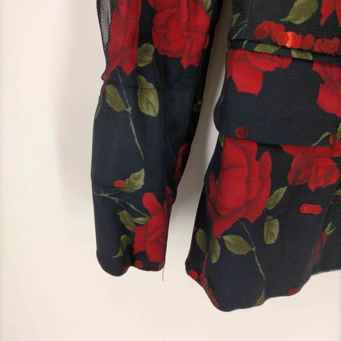 モスキーノ cherry and chic by moschino イタリア製 薔薇プリントスパンコール3Bテーラードジャケット レディース