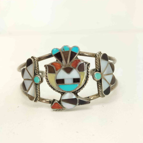 ナバホ NAVAJO J.J.NIIHA ズニ族 ターコイズ サンダーバード シルバーブレスレット レディース
