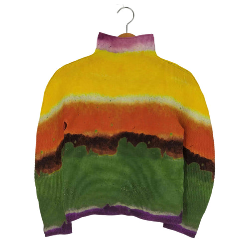 イッセイミヤケミー ISSEY MIYAKE me BLURRED STRIPE スプラッシュペインティング グラデーション ハイネック プリーツ ロングスリーブTシャツ レディース