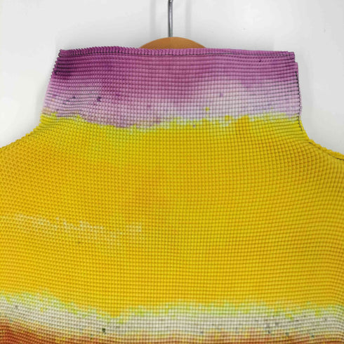 イッセイミヤケミー ISSEY MIYAKE me BLURRED STRIPE スプラッシュペインティング グラデーション ハイネック プリーツ ロングスリーブTシャツ レディース