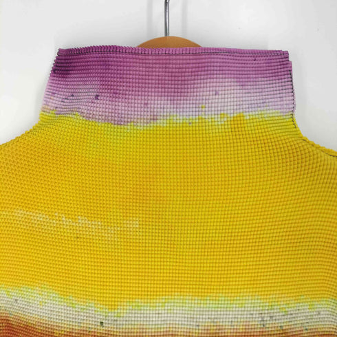イッセイミヤケミー ISSEY MIYAKE me BLURRED STRIPE スプラッシュペインティング グラデーション ハイネック プリーツ ロングスリーブTシャツ レディース