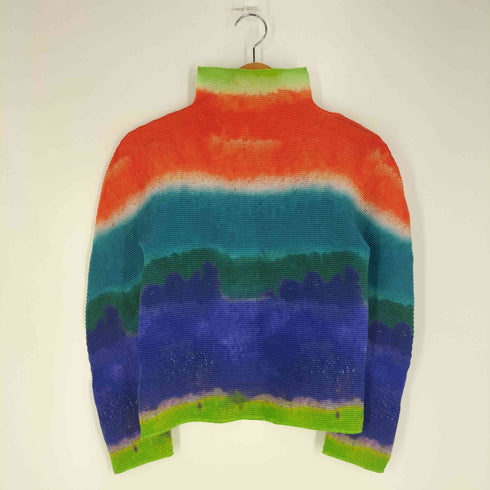 イッセイミヤケミー ISSEY MIYAKE me BLURRED STRIPE スプラッシュペインティング グラデーション ハイネック プリーツ ロングスリーブTシャツ レディース