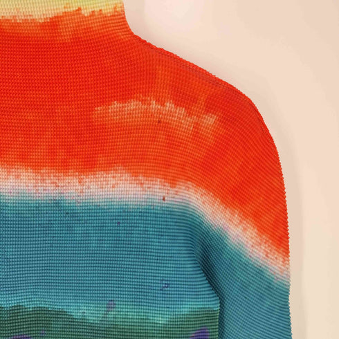 イッセイミヤケミー ISSEY MIYAKE me BLURRED STRIPE スプラッシュペインティング グラデーション ハイネック プリーツ ロングスリーブTシャツ レディース