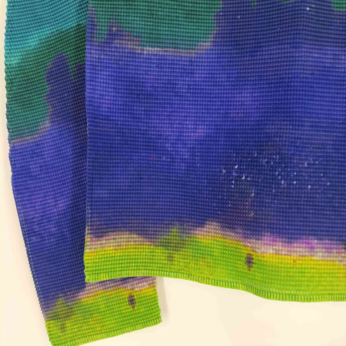 イッセイミヤケミー ISSEY MIYAKE me BLURRED STRIPE スプラッシュペインティング グラデーション ハイネック プリーツ ロングスリーブTシャツ レディース