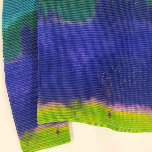 イッセイミヤケミー ISSEY MIYAKE me BLURRED STRIPE スプラッシュペインティング グラデーション ハイネック プリーツ ロングスリーブTシャツ レディース