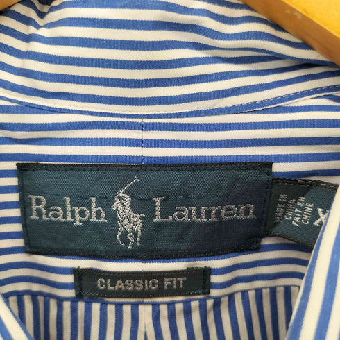 ラルフローレン RALPH LAUREN CLASSIC FIT ポニー刺繍 ストライプ柄 ボタンダウンシャツ メンズ import:XXL