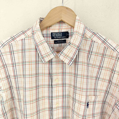 ポロバイラルフローレン Polo by RALPH LAUREN CALDWELL TWO-PLY COTTON ポニー刺繍 チェック オープンカラーシャツ メンズ import:L