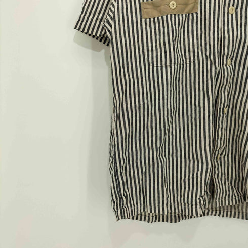 AT-DIRTY 日本製 ストライプ柄 コットンリネン ショートスリーブワークシャツ メンズ JPN:M
