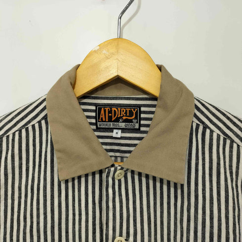 AT-DIRTY 日本製 ストライプ柄 コットンリネン ショートスリーブワークシャツ メンズ JPN:M