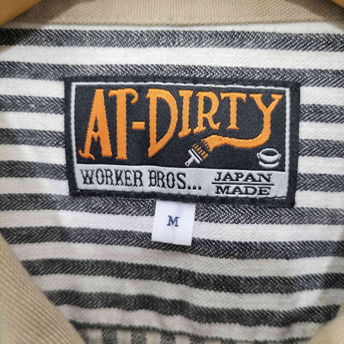 AT-DIRTY 日本製 ストライプ柄 コットンリネン ショートスリーブワークシャツ メンズ JPN:M