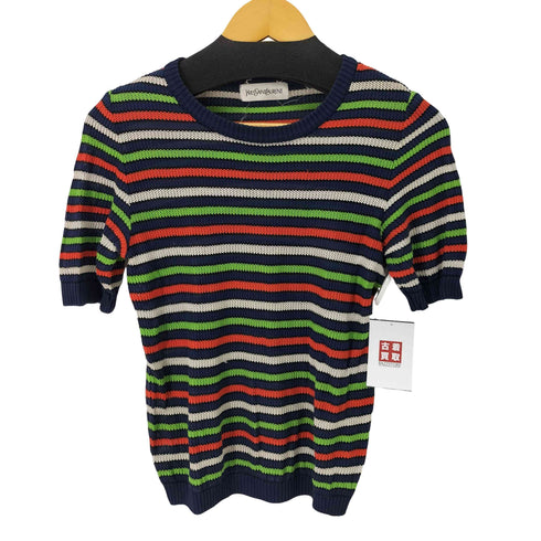 イヴサンローラン Yves Saint Laurent レーヨン混 S/S ボーダーコットンニットトップス レディース import:M