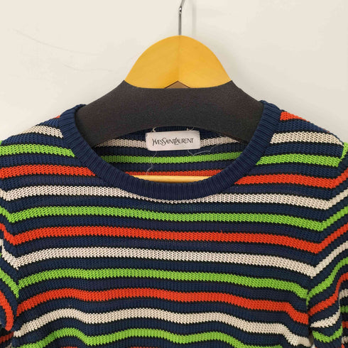 イヴサンローラン Yves Saint Laurent レーヨン混 S/S ボーダーコットンニットトップス レディース import:M