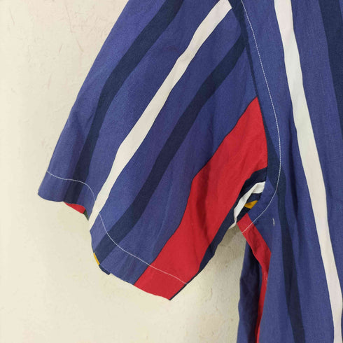 トミーヒルフィガー TOMMY HILFIGER エンブレム刺繍ロゴ マルチストライプ 半袖シャツ メンズ L