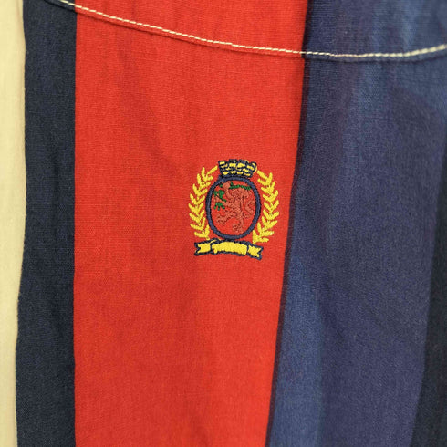 トミーヒルフィガー TOMMY HILFIGER エンブレム刺繍ロゴ マルチストライプ 半袖シャツ メンズ L