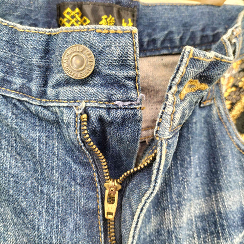 雅結 龍 花 和柄 刺繍 デニムパンツ メンズ 36