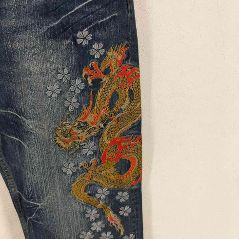 雅結 龍 花 和柄 刺繍 デニムパンツ メンズ 36