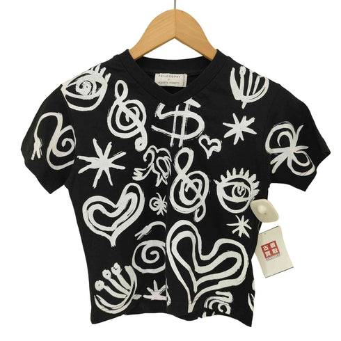 アルベルタフェレッティ ALBERTA FERRETTI PHILOSOPHY イタリア製 Vネック 総柄 Tシャツ チビT Y2K レディース