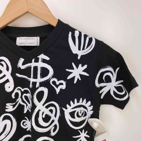 アルベルタフェレッティ ALBERTA FERRETTI PHILOSOPHY イタリア製 Vネック 総柄 Tシャツ チビT Y2K レディース