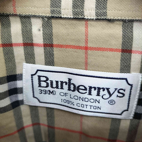 バーバリーズ BURBERRYS 90S 旧タグ フロント ロゴ刺繍 ノバチェック S/L シャツ メンズ import:M